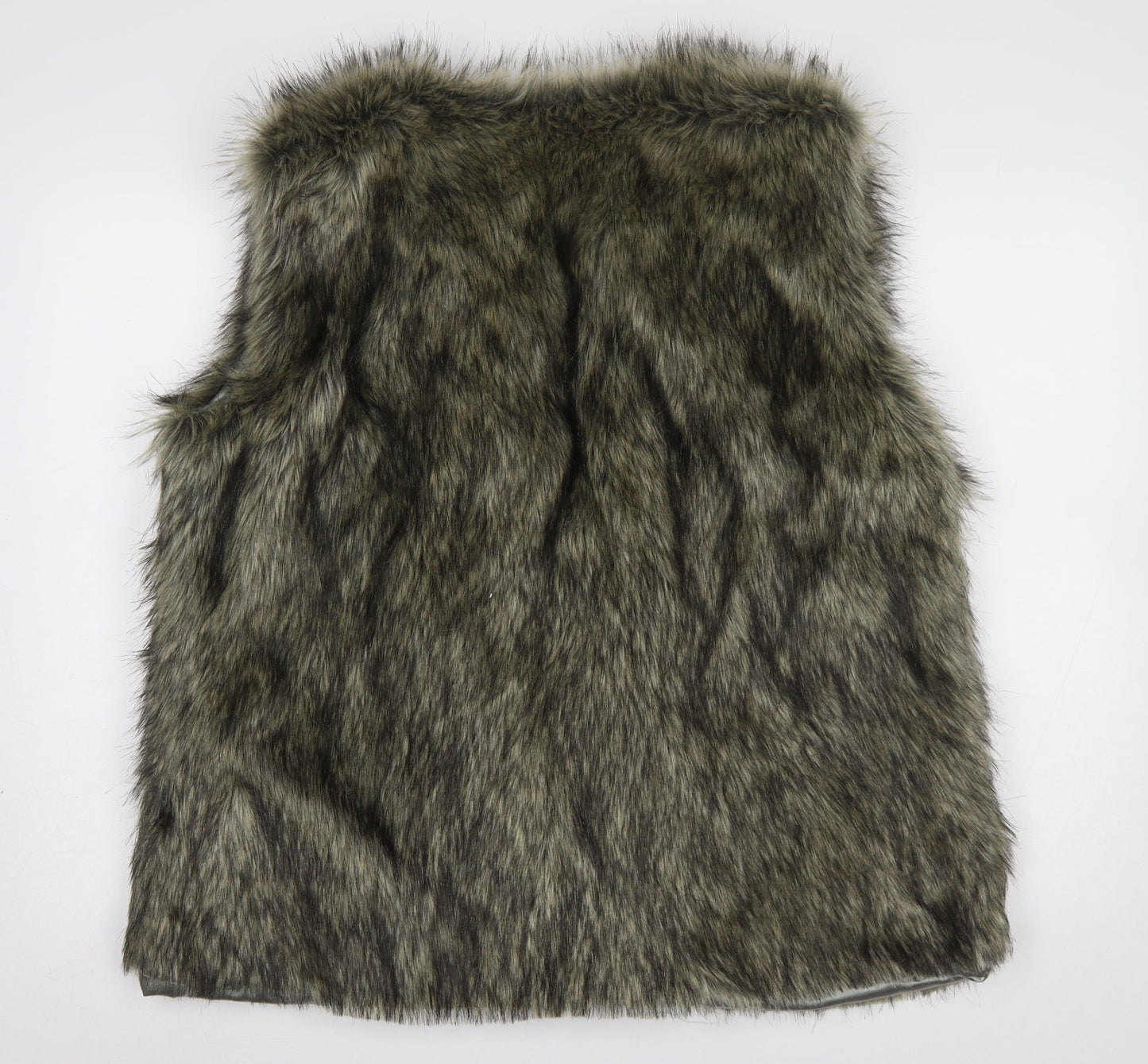 TJC Women’s Grey Faux Fur Waistcoat Lined Acrylic Fur Trim L Size