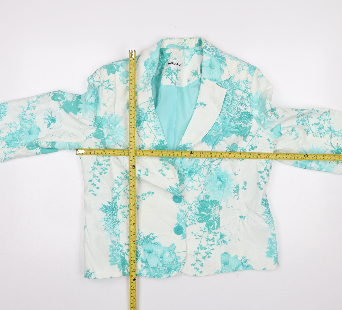 Gerard Womens Floral Blazer Jacket Blue White Size 16 Viscose Blend