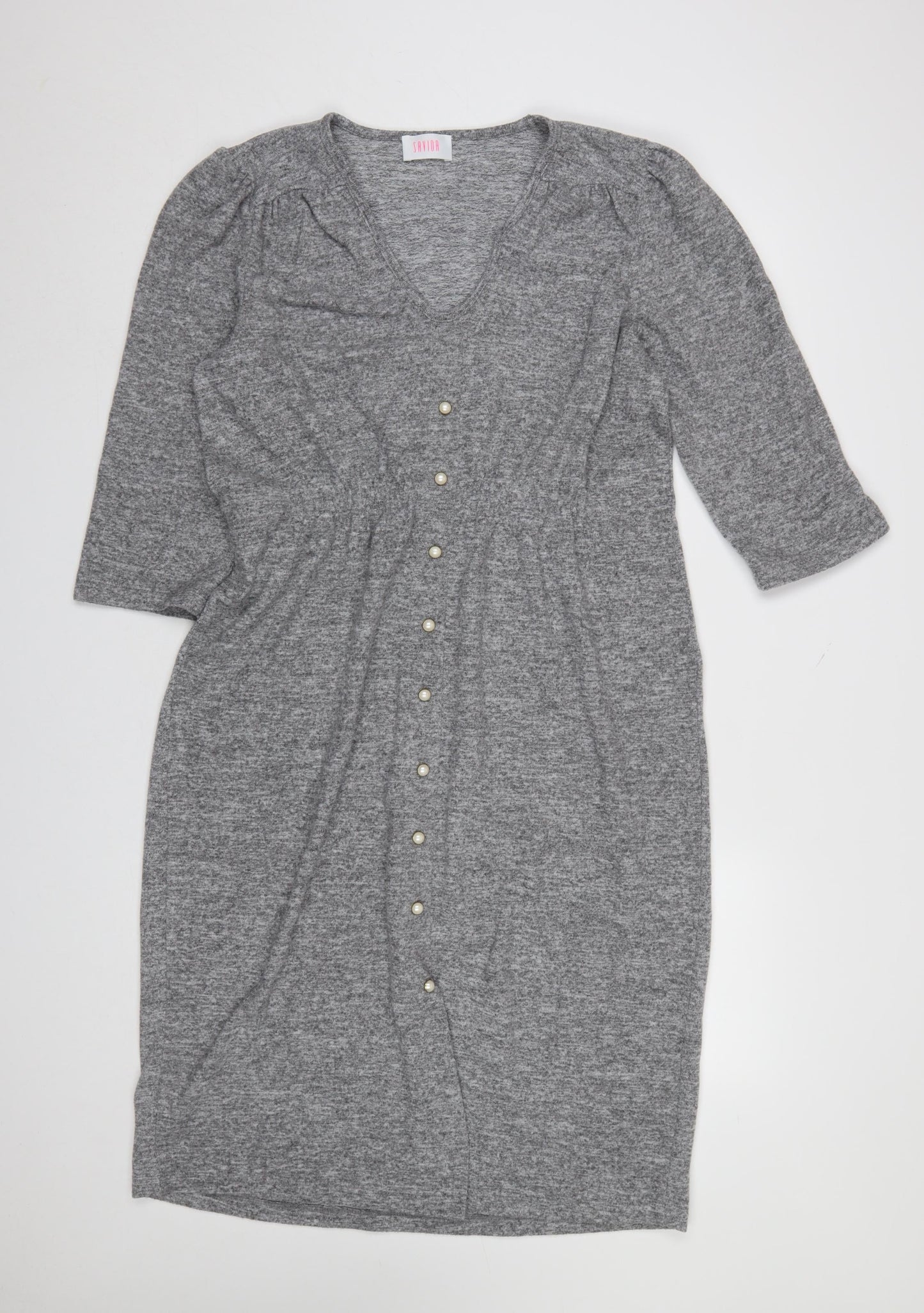 Savida Womens Grey V-Neck Knee Length Shift Dress Size 16