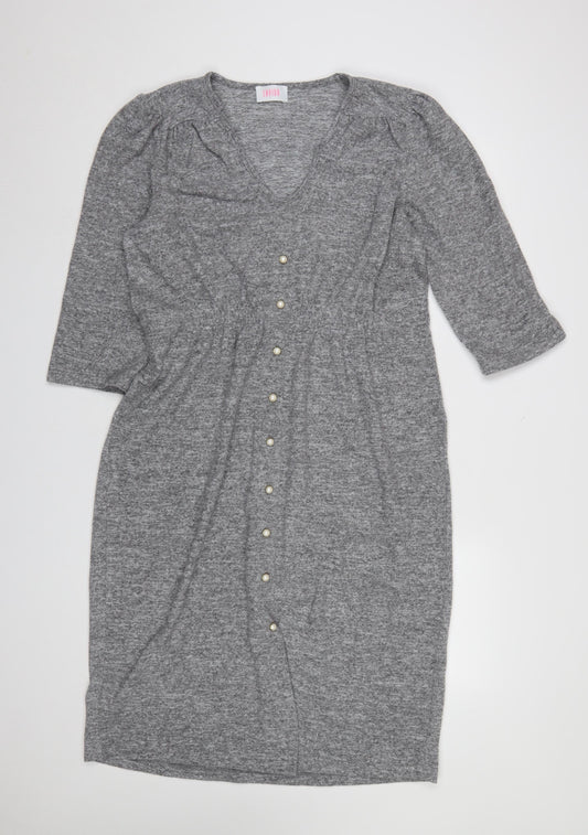 Savida Womens Grey V-Neck Knee Length Shift Dress Size 16