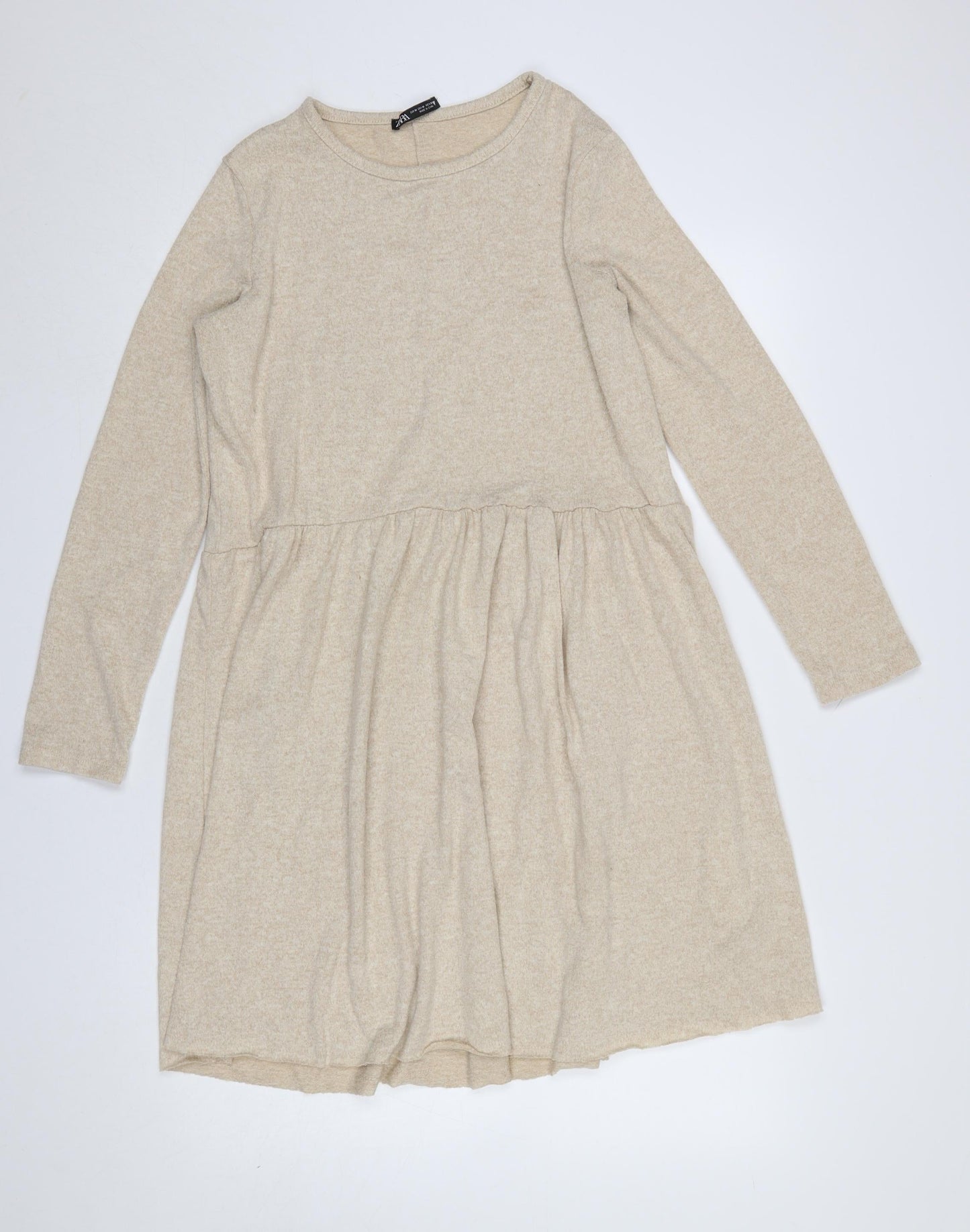 Zara Women Beige Knit Long Sleeve Skater Dress Size 12