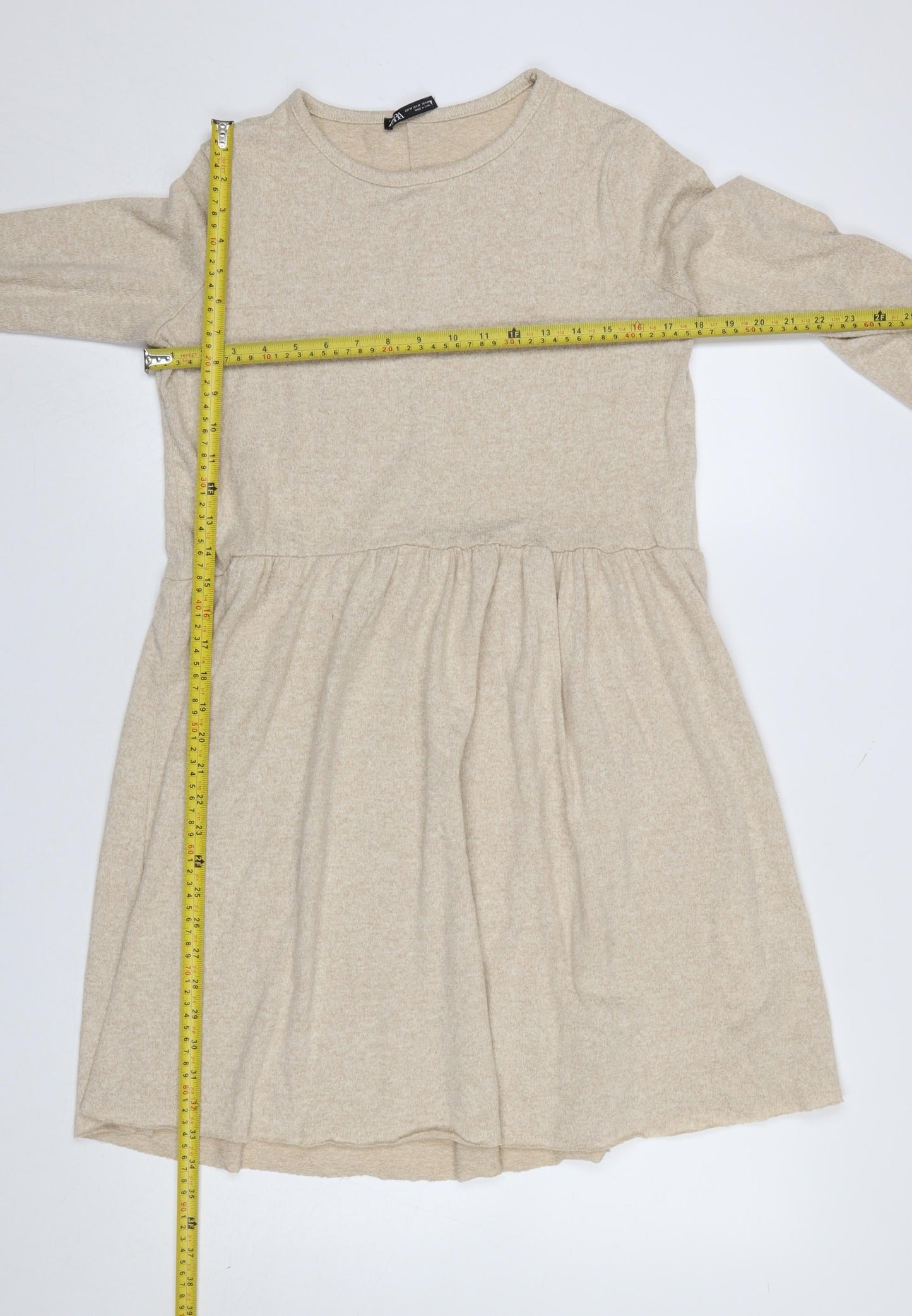 Zara Women Beige Knit Long Sleeve Skater Dress Size 12