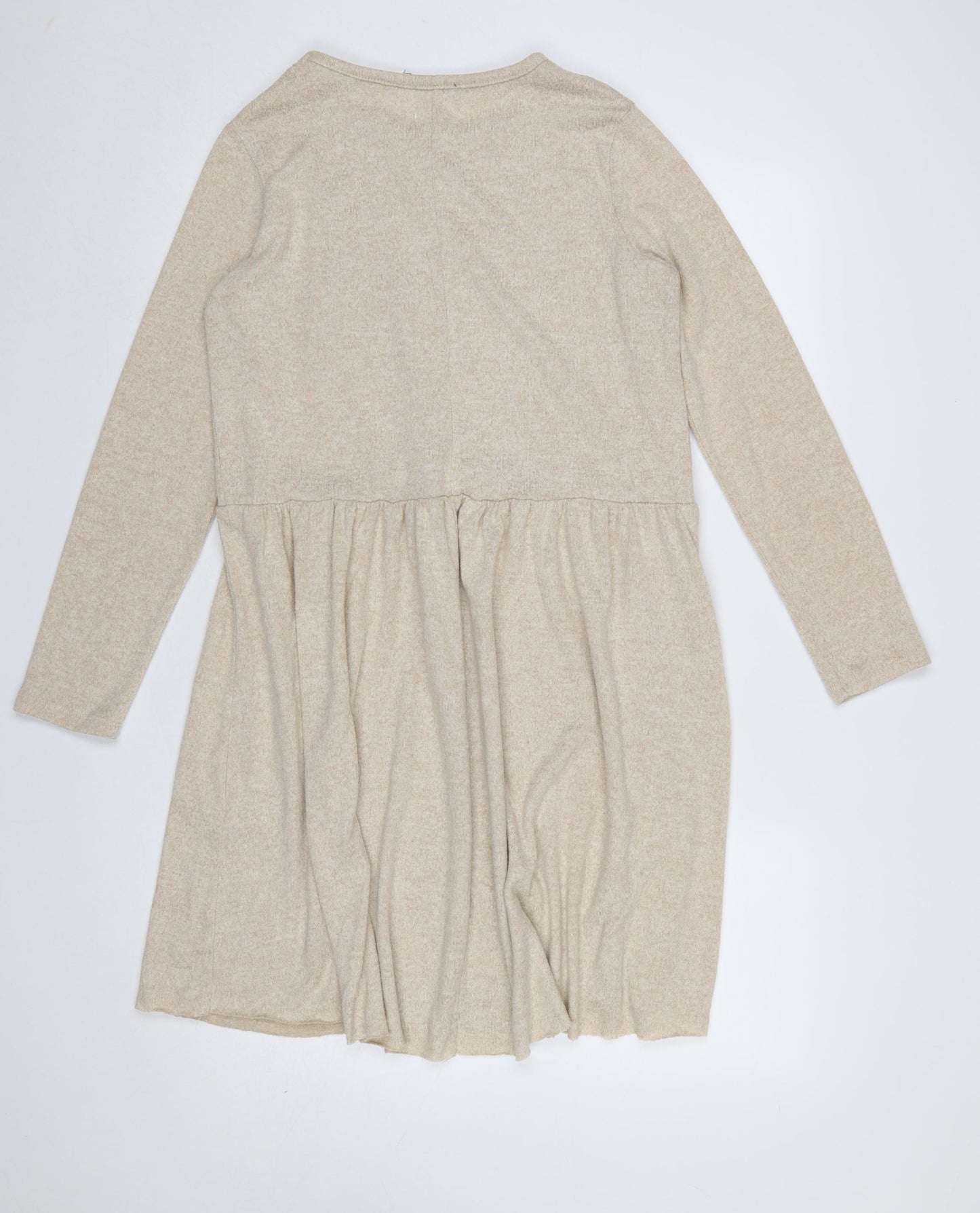 Zara Women Beige Knit Long Sleeve Skater Dress Size 12