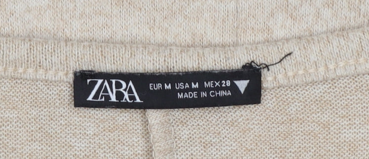 Zara Women Beige Knit Long Sleeve Skater Dress Size 12
