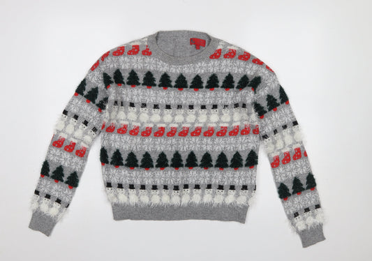 Next Women’s Grey Christmas Fair Isle Pullover Jumper Size 8