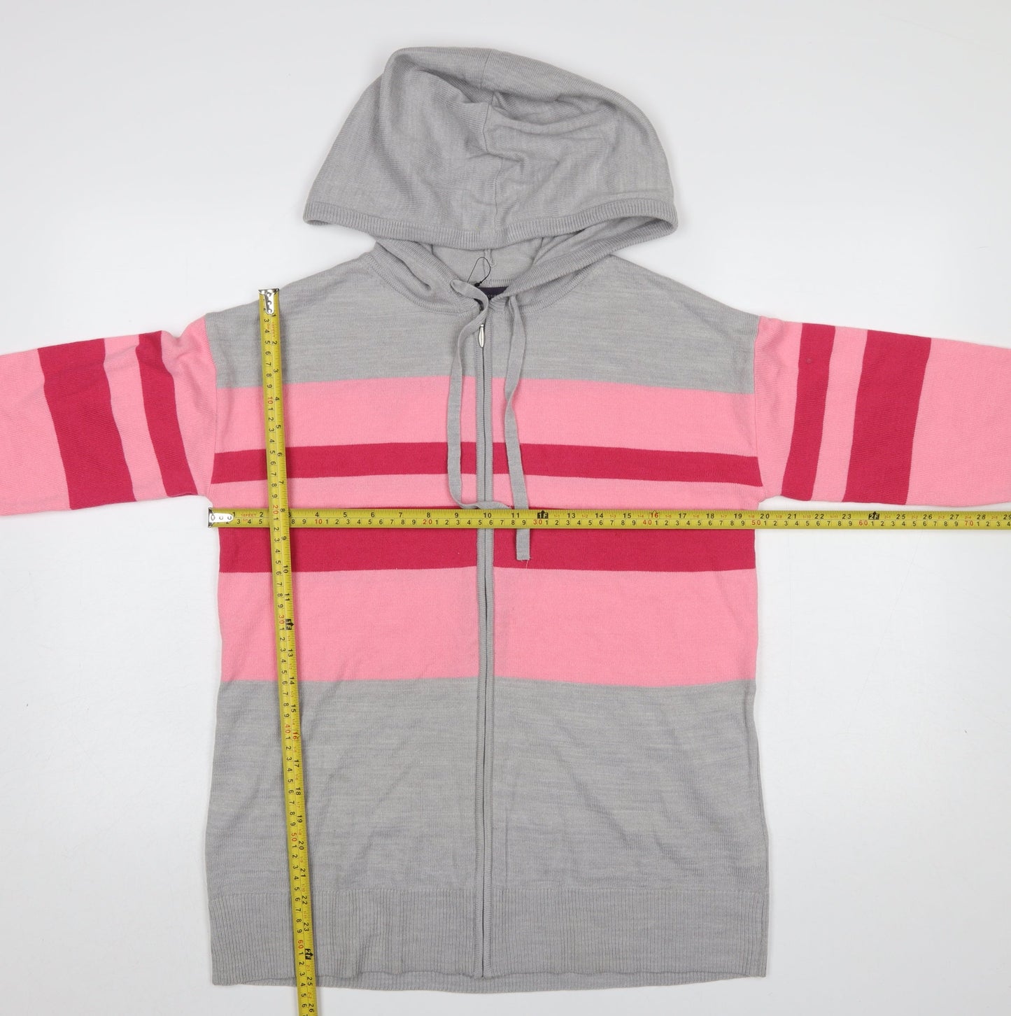 Marks and Spencer Women Grey Pink Striped Hooded Full Zip Cardigan Small