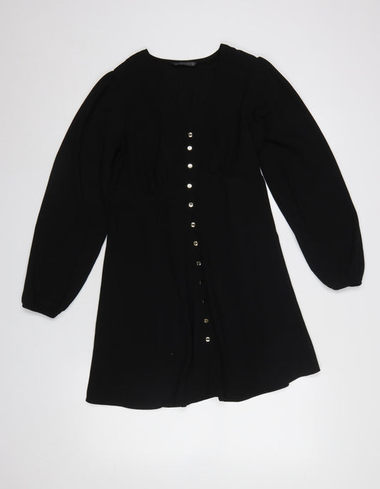 Dunnes Stores Women's Black A-Line Button Front Dress Size 10