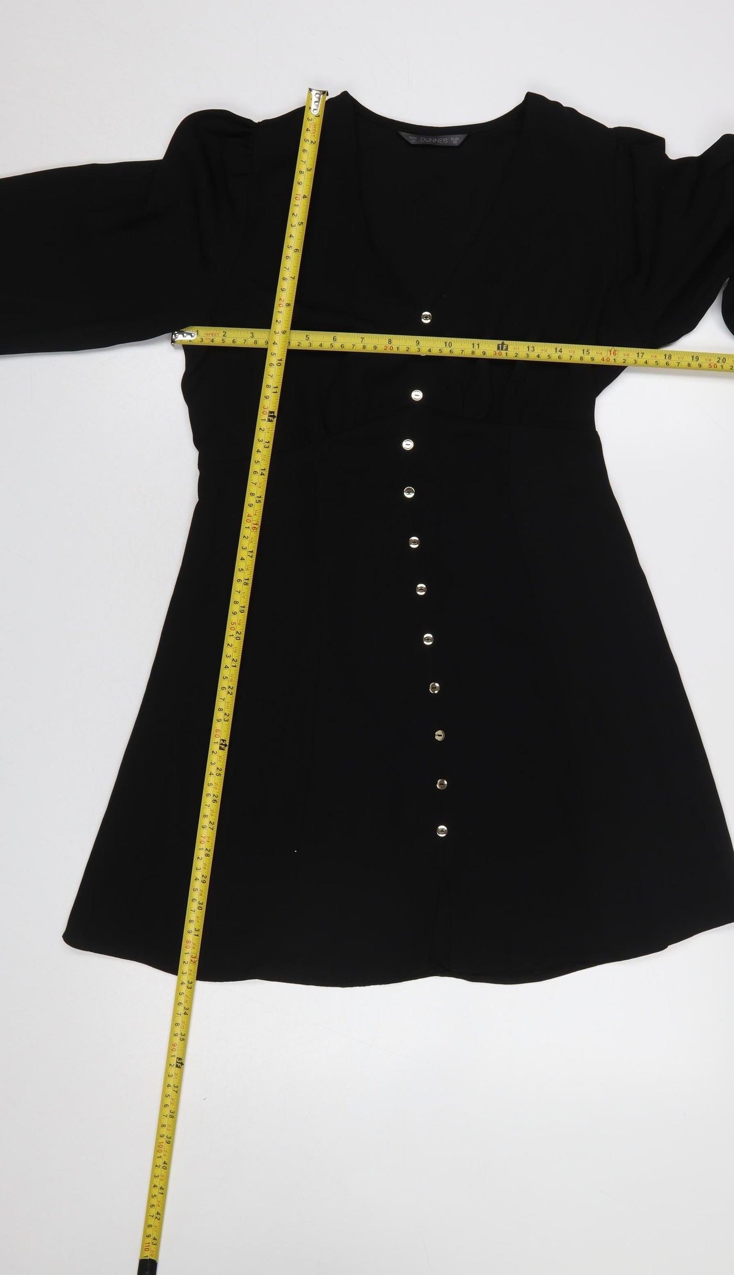 Dunnes Stores Women's Black A-Line Button Front Dress Size 10