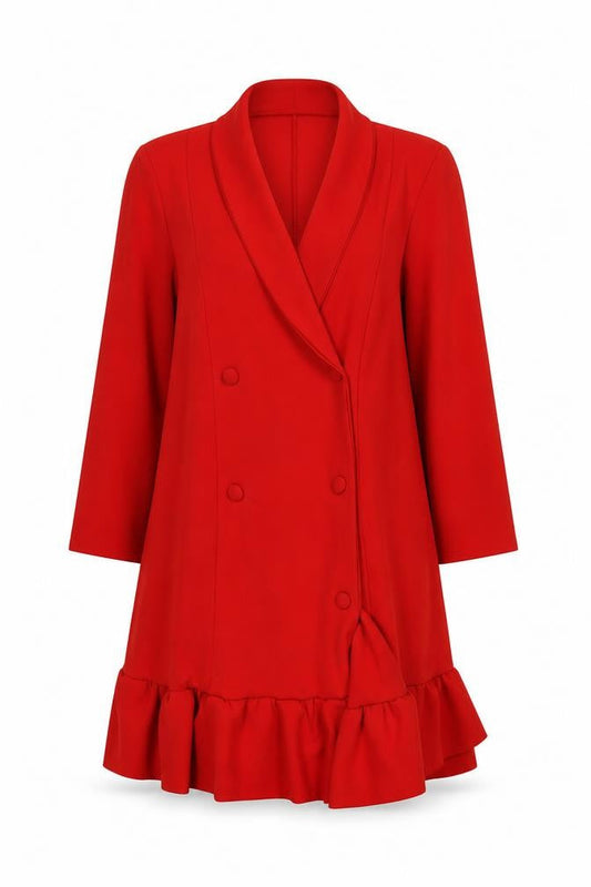 Boohoo Women Red Jacket Dress UK 12 Ruffle Hem Formal Partywear
