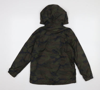 Close-up detail of TOG24 boys’ green camouflage hooded windbreaker jacket 10 years