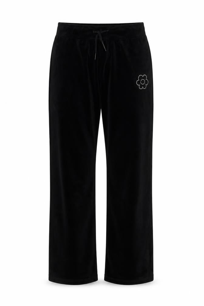 Dunnes Stores Girls Black Velour Sweatpants 25in Waist - Flower Detail