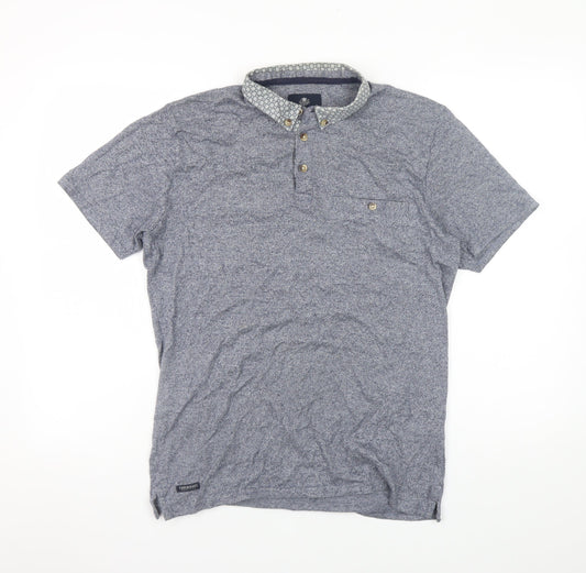 Threadbare Men's Blue Cotton Short Sleeve Button-Down Polo Shirt Size S