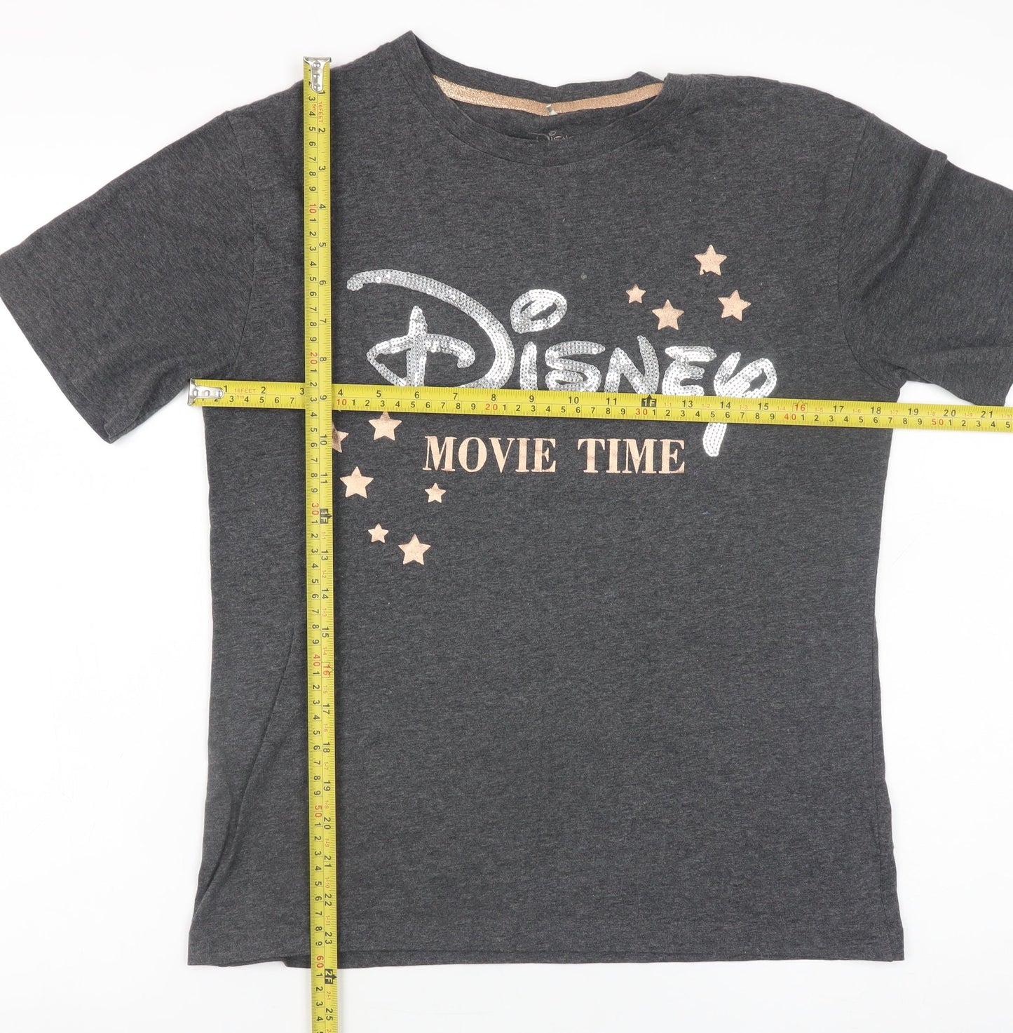 Disney Girls Charcoal Grey XS Graphic 'Movie Time' Short Sleeve T-Shirt