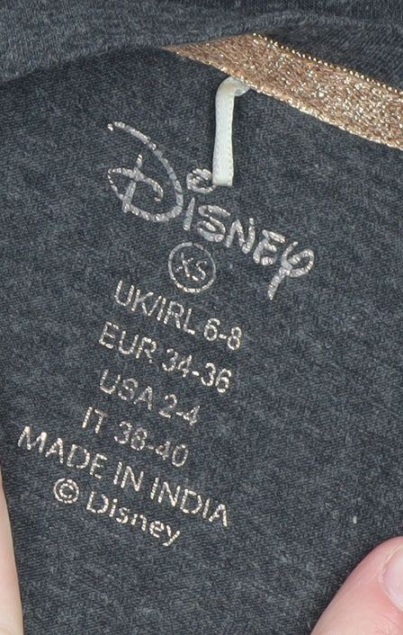 Disney Girls Charcoal Grey XS Graphic 'Movie Time' Short Sleeve T-Shirt