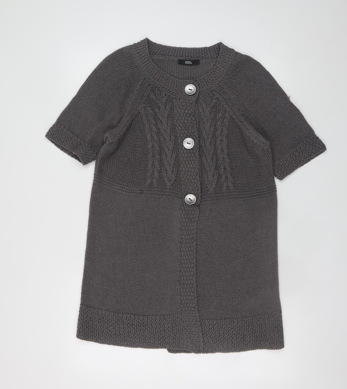 Marks and Spencer Women’s Grey Short Sleeve Cable-Knit Cardigan UK 14