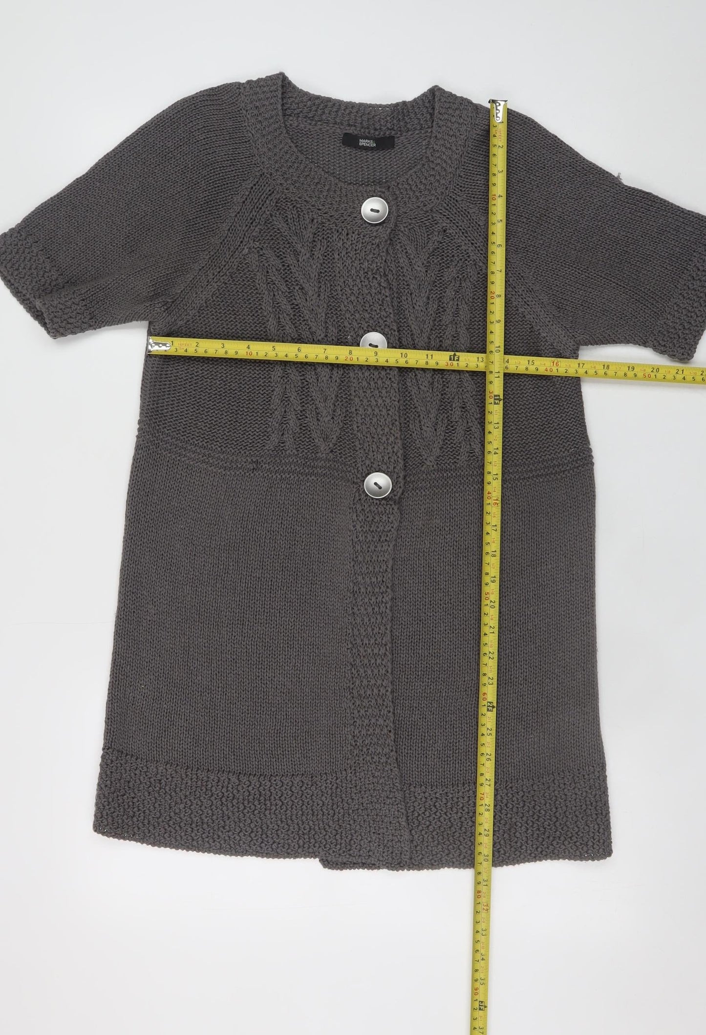Marks and Spencer Women’s Grey Short Sleeve Cable-Knit Cardigan UK 14
