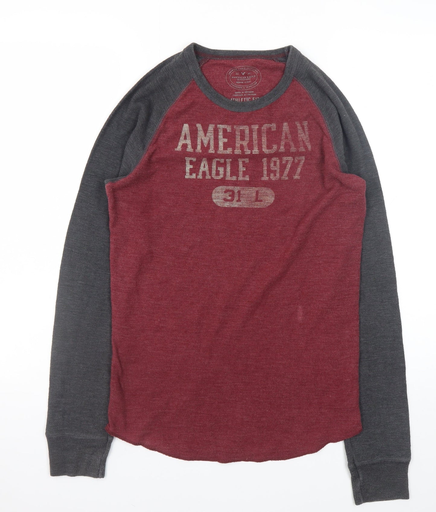 American Eagle Men’s Red Grey Long Sleeve Athletic Fit T-Shirt XS