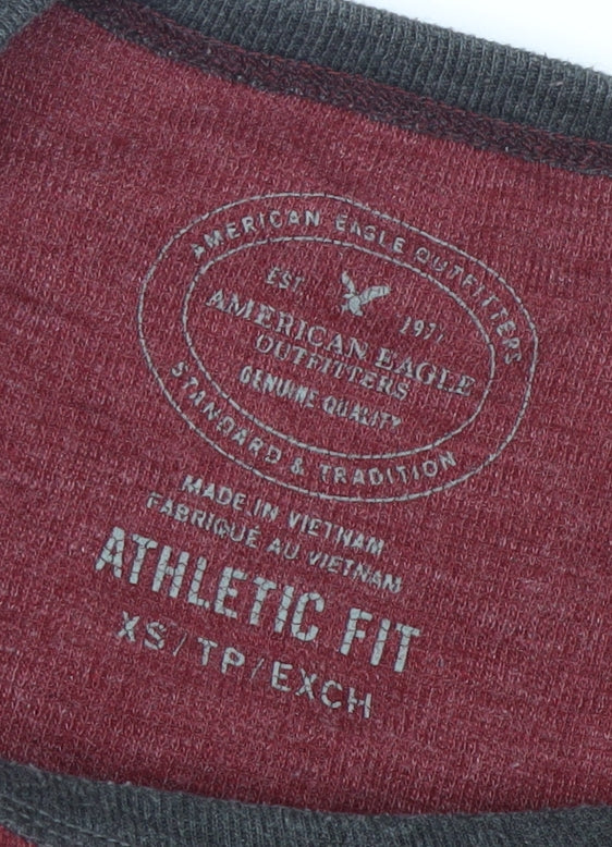 American Eagle Men’s Red Grey Long Sleeve Athletic Fit T-Shirt XS