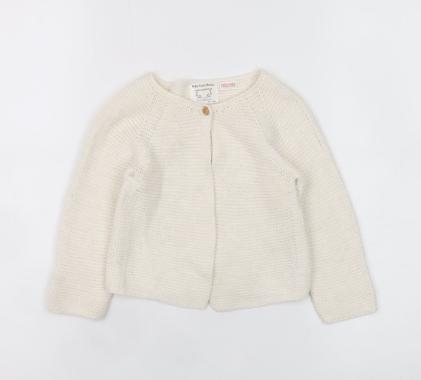 Zara Baby Girl's Ivory Cotton Knit Cardigan 18-24 Months Long Sleeve