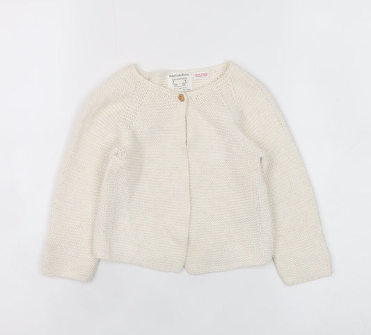 Zara Baby Girl's Ivory Cotton Knit Cardigan 18-24 Months Long Sleeve