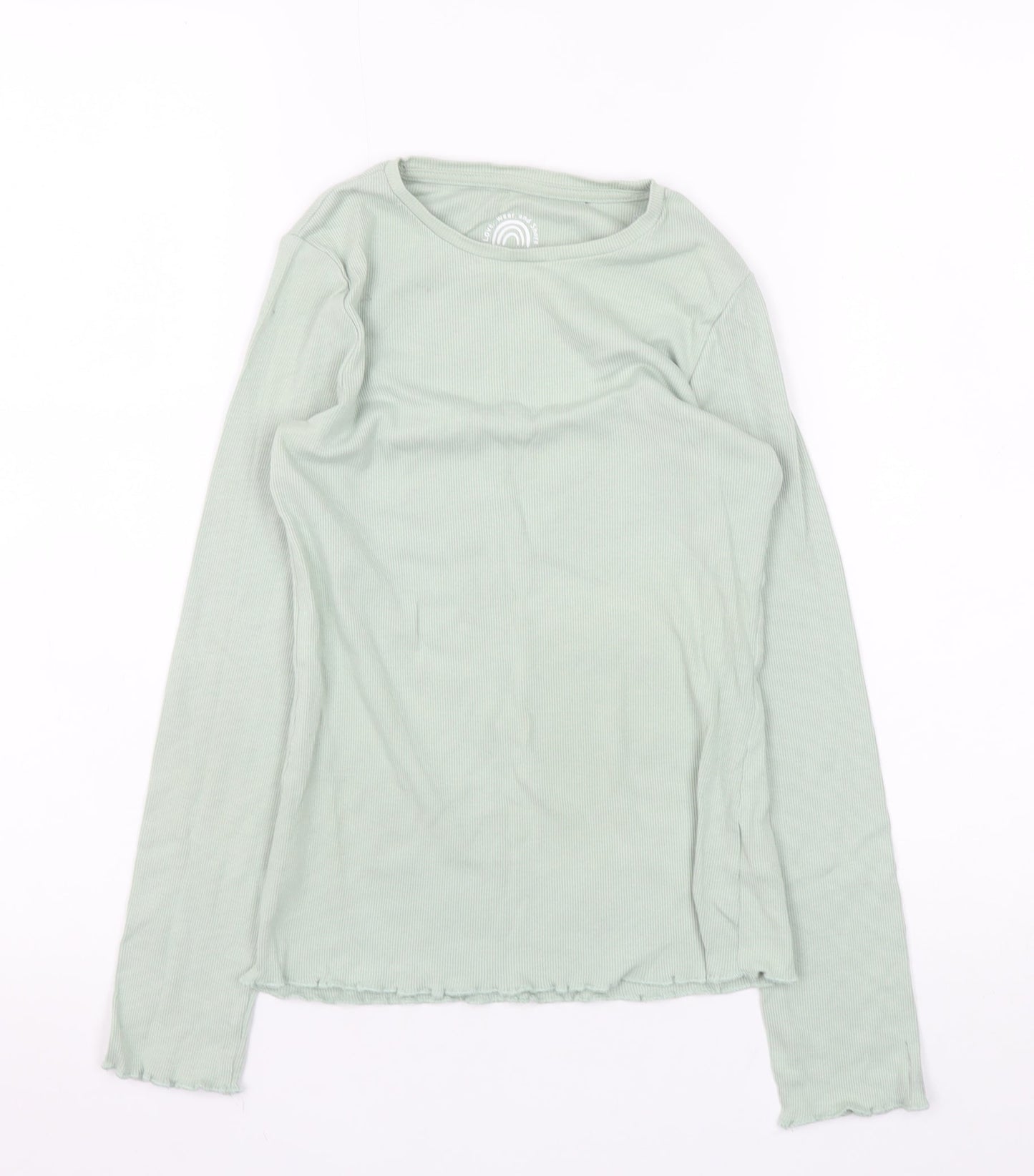F&F Girls Light Green Ribbed Long Sleeve Pullover Top UK 10-11Y Cotton Blend