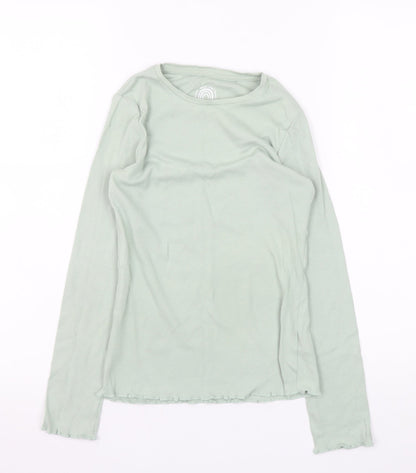 F&F Girls Light Green Ribbed Long Sleeve Pullover Top UK 10-11Y Cotton Blend