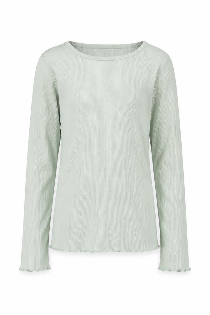 F&F Girls Light Green Ribbed Long Sleeve Pullover Top UK 10-11Y Cotton Blend