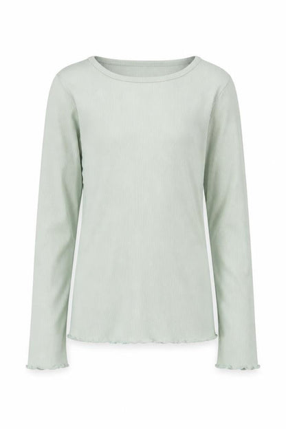 F&F Girls Light Green Ribbed Long Sleeve Pullover Top UK 10-11Y Cotton Blend
