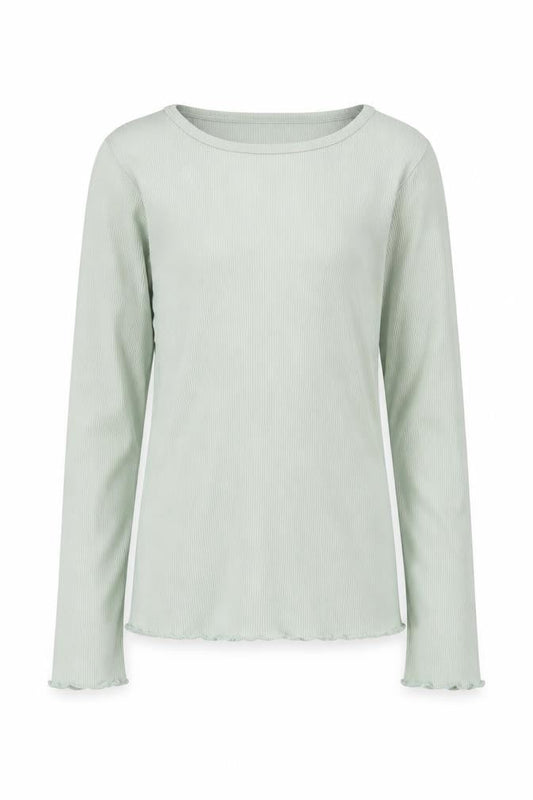F&F Girls Light Green Ribbed Long Sleeve Pullover Top UK 10-11Y Cotton Blend