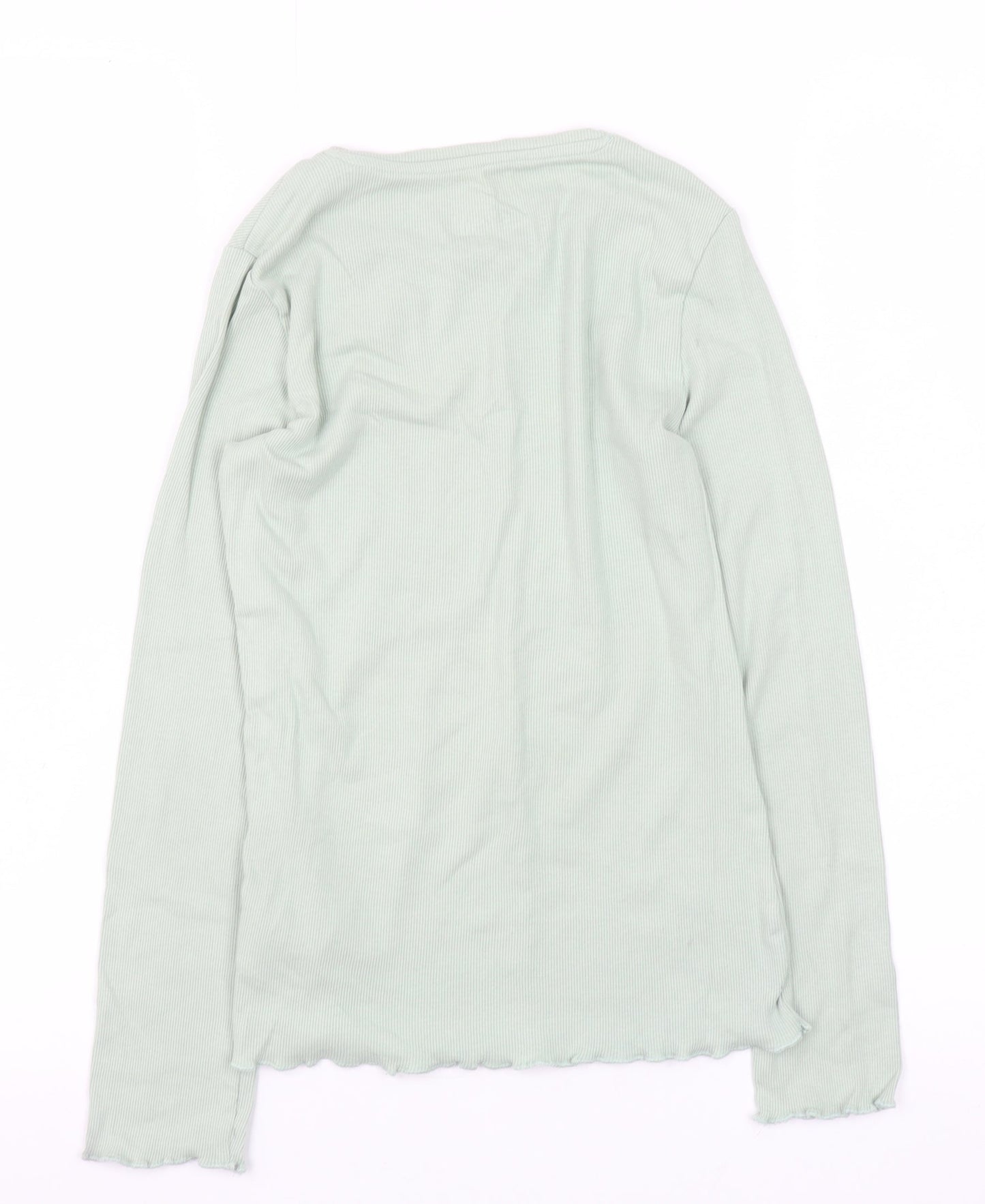 F&F Girls Light Green Ribbed Long Sleeve Pullover Top UK 10-11Y Cotton Blend