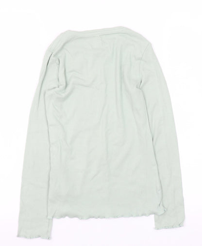 F&F Girls Light Green Ribbed Long Sleeve Pullover Top UK 10-11Y Cotton Blend
