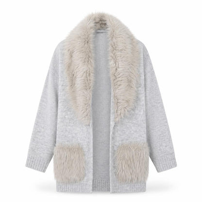 F&F Kids Girls Grey Faux Fur Trim Cardigan 8-9 Years Winter Knitwear