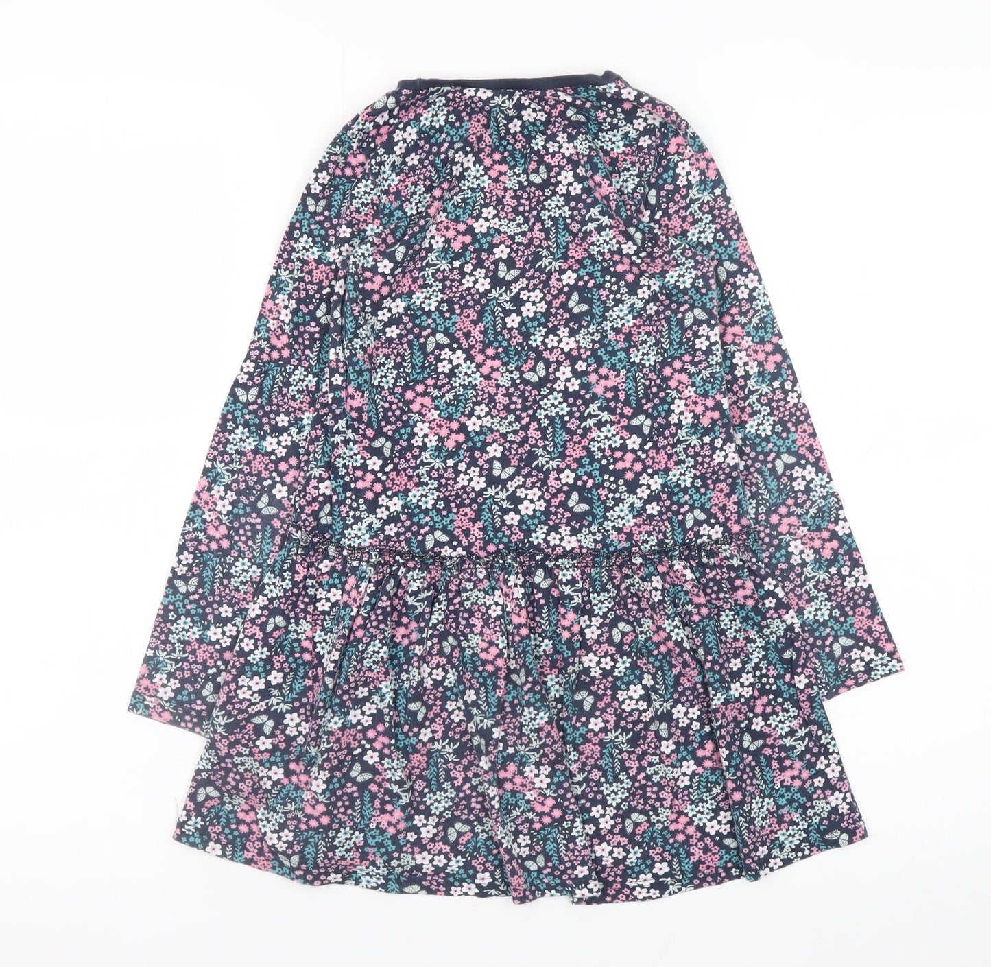 H&M Girls Multicoloured Floral Cotton Skater Dress 7-8 Years Long Sleeve