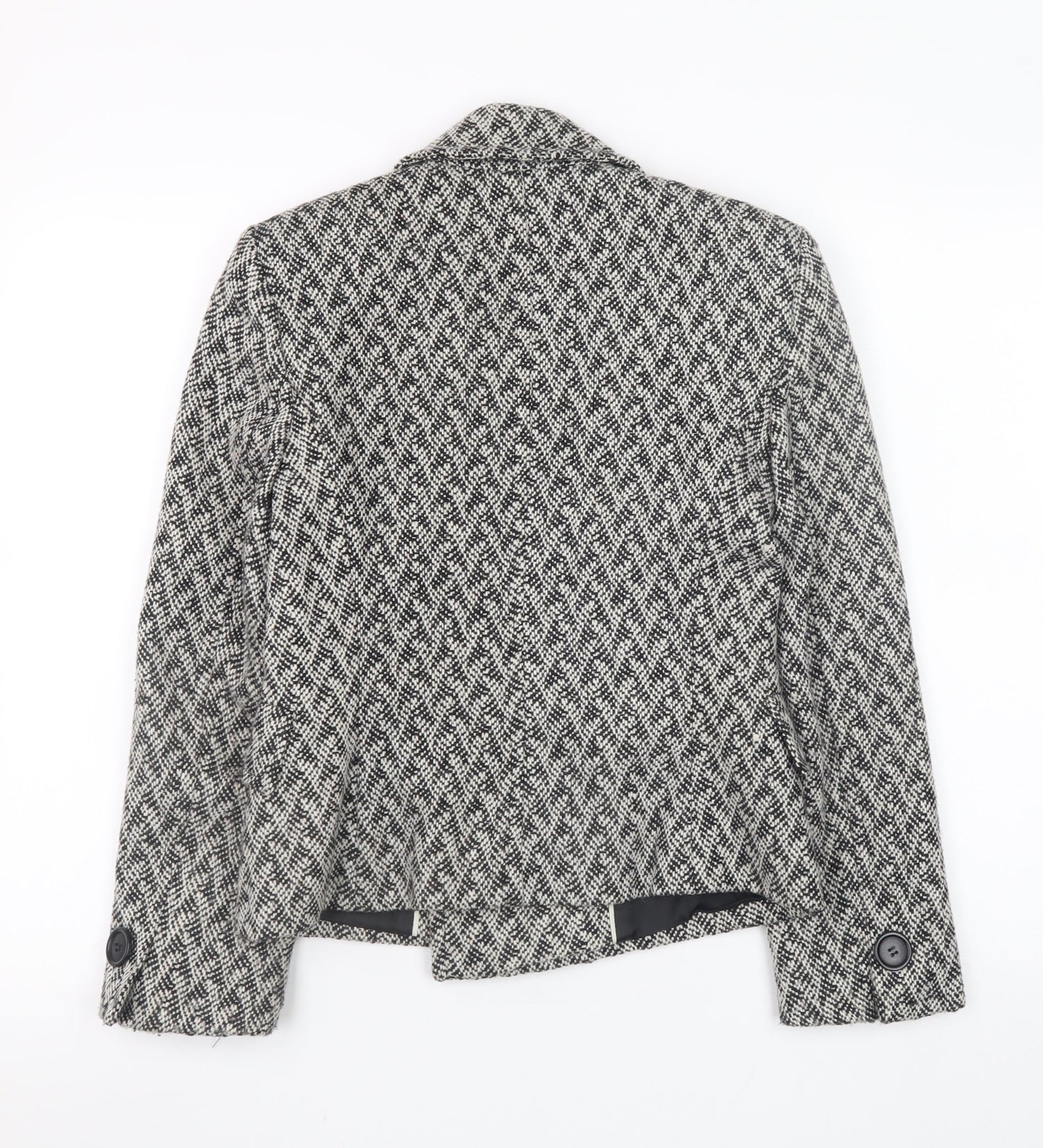 Marks and Spencer Women's Grey Herringbone Pea Coat Size 8 Wool Blend