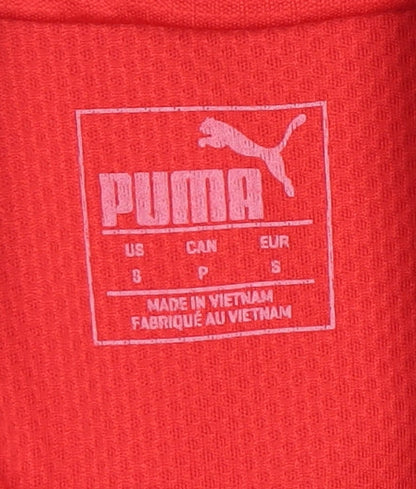 Brand and care label for Puma Men's Red 1/4 Zip Football Training Jacket, size S