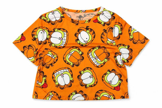 Garfield Women's Orange Cropped Short Sleeve Cartoon T-Shirt Size S