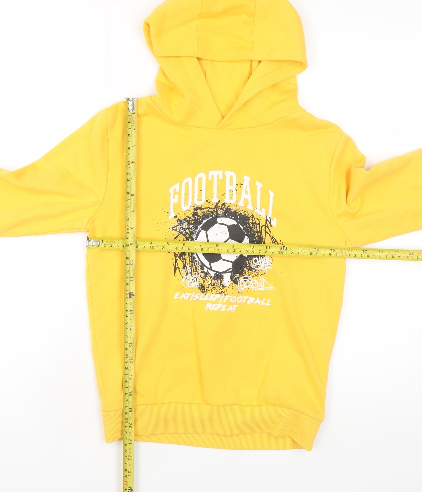 Dunnes Stores Boys Yellow Football Graphic Pullover Hoodie 9-10 Years