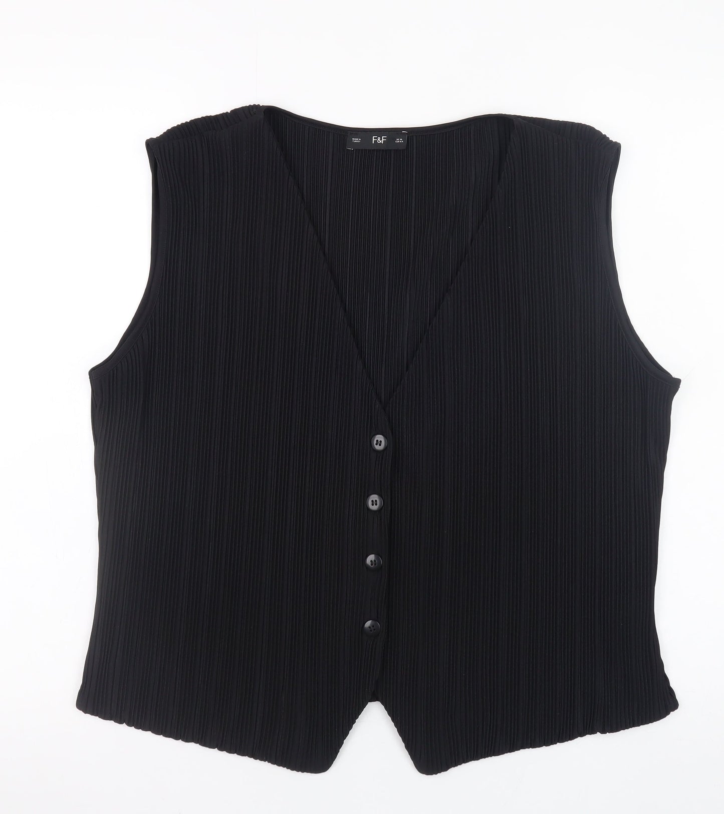 F&F Women’s Black Sleeveless Button Blouse UK 16