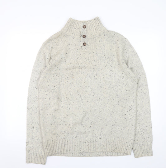 Cedar Wood State Men's Beige Henley Jumper L High Neck Knit