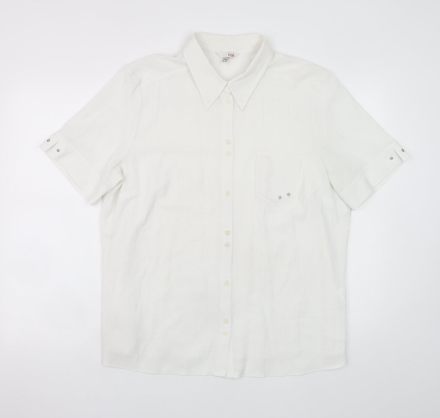 FER Men's White Short Sleeve Regular Fit Button-Up Shirt Size 52