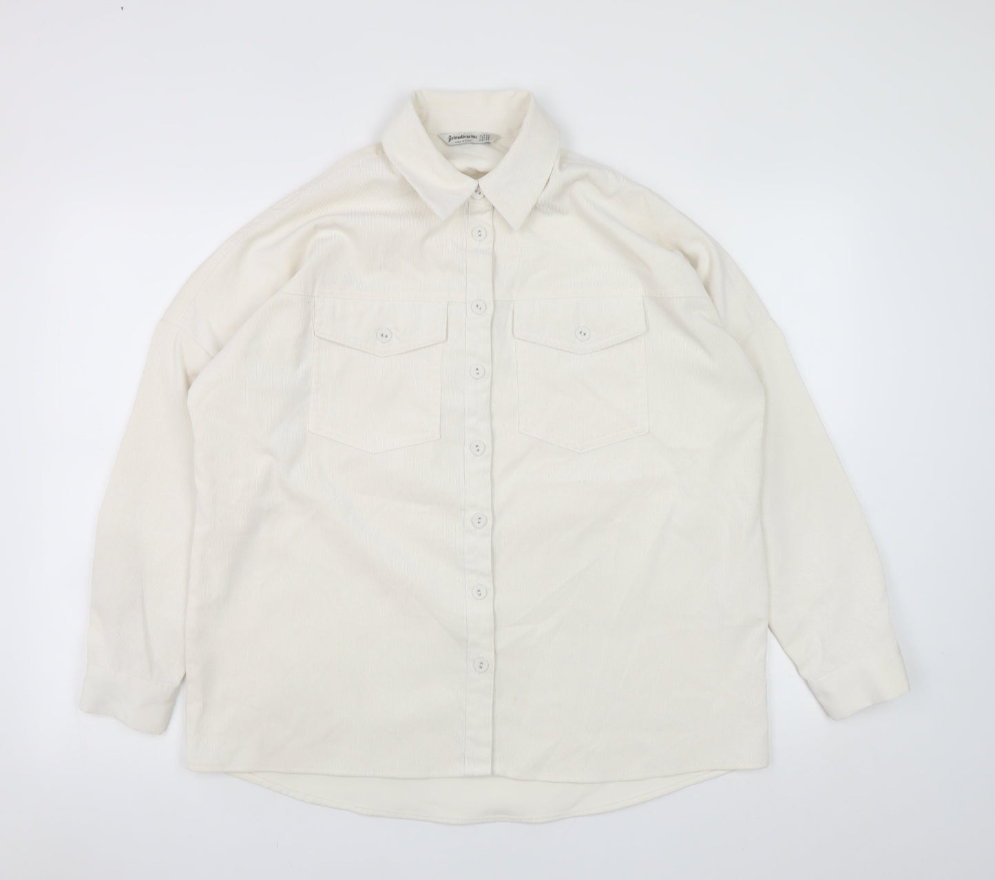 Stradivarius Women Ivory Corduroy Button Jacket XS Classic Style