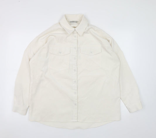 Stradivarius Women Ivory Corduroy Button Jacket XS Classic Style