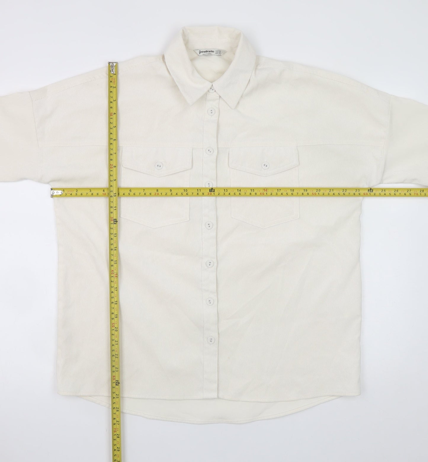 Stradivarius Women Ivory Corduroy Button Jacket XS Classic Style
