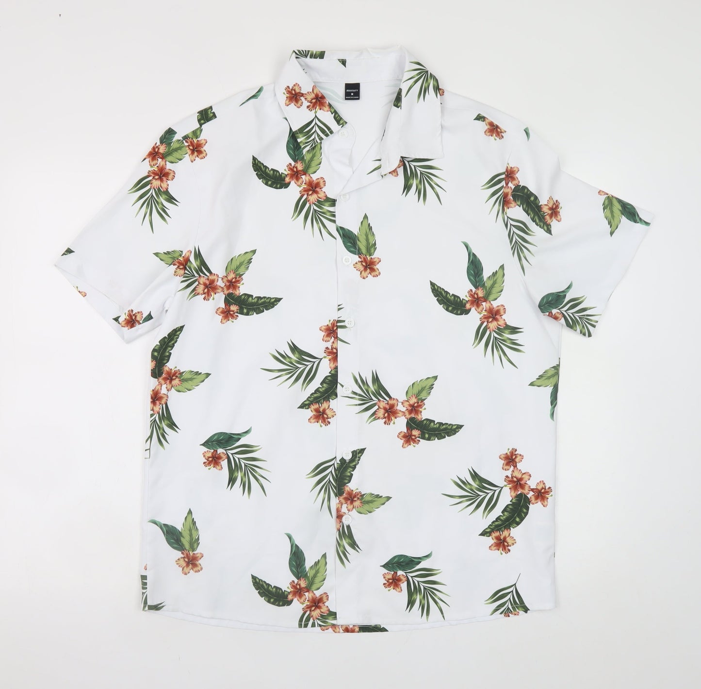 MANFINITY Men's White Tropical Floral Short Sleeve Button-Up Shirt M