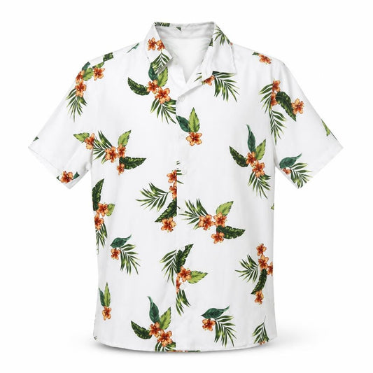 MANFINITY Men's White Tropical Floral Short Sleeve Button-Up Shirt M