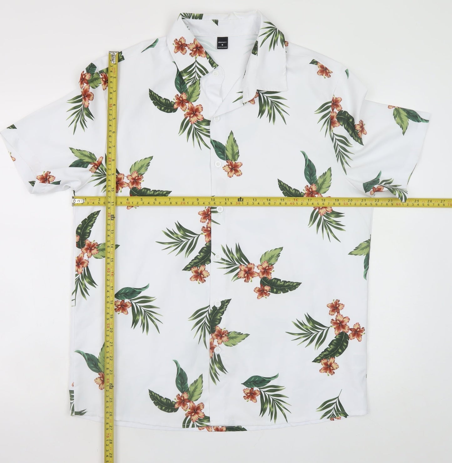 MANFINITY Men's White Tropical Floral Short Sleeve Button-Up Shirt M