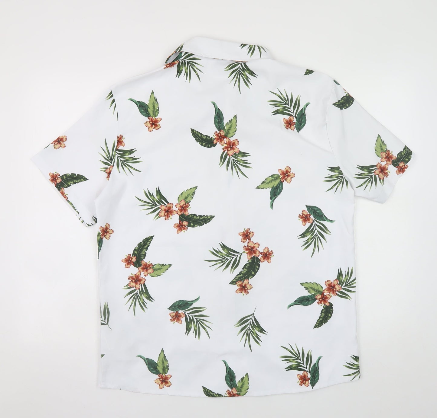 MANFINITY Men's White Tropical Floral Short Sleeve Button-Up Shirt M