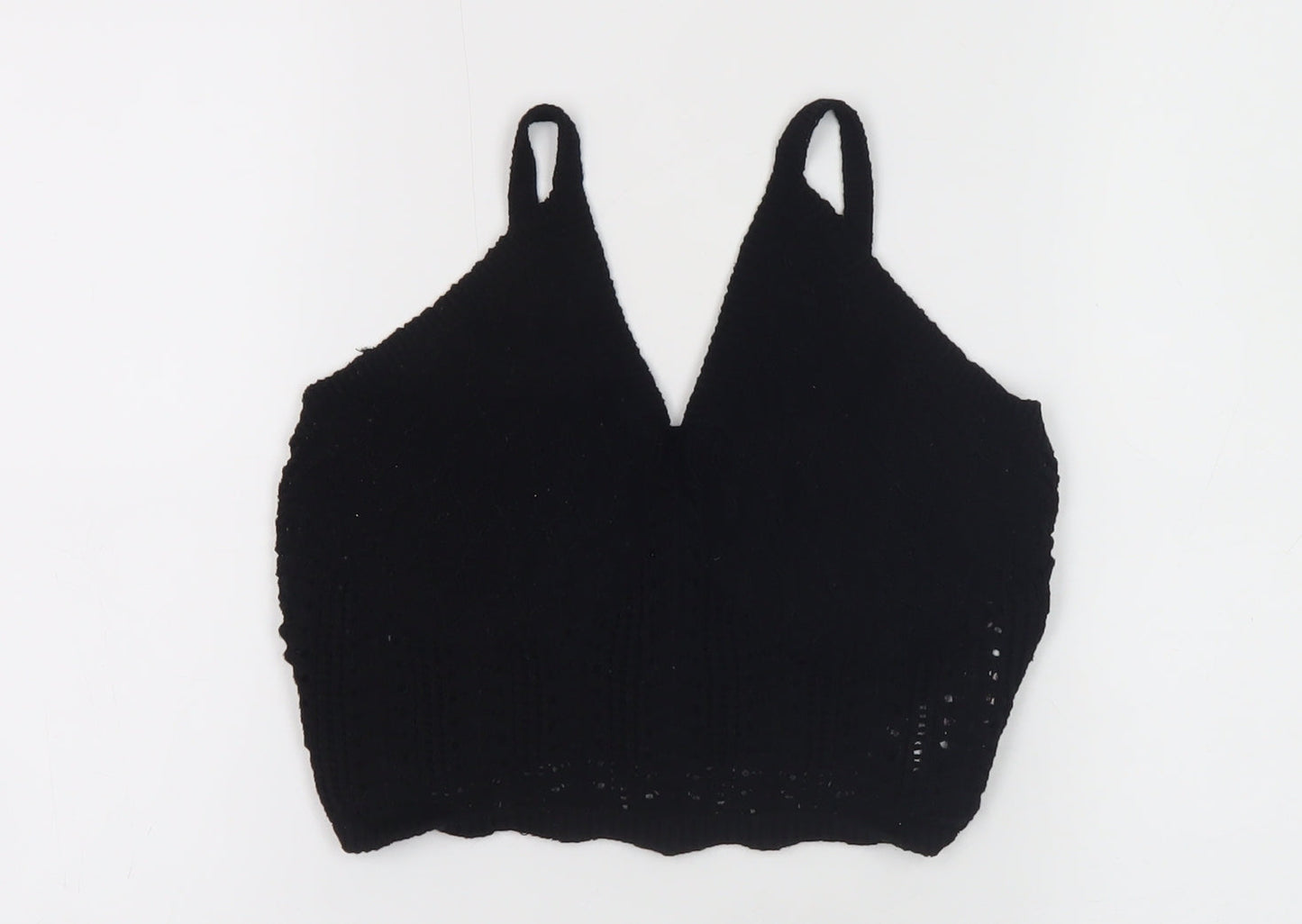 Primark Womens Black Knit V-Neck Sleeveless Cropped Jumper S