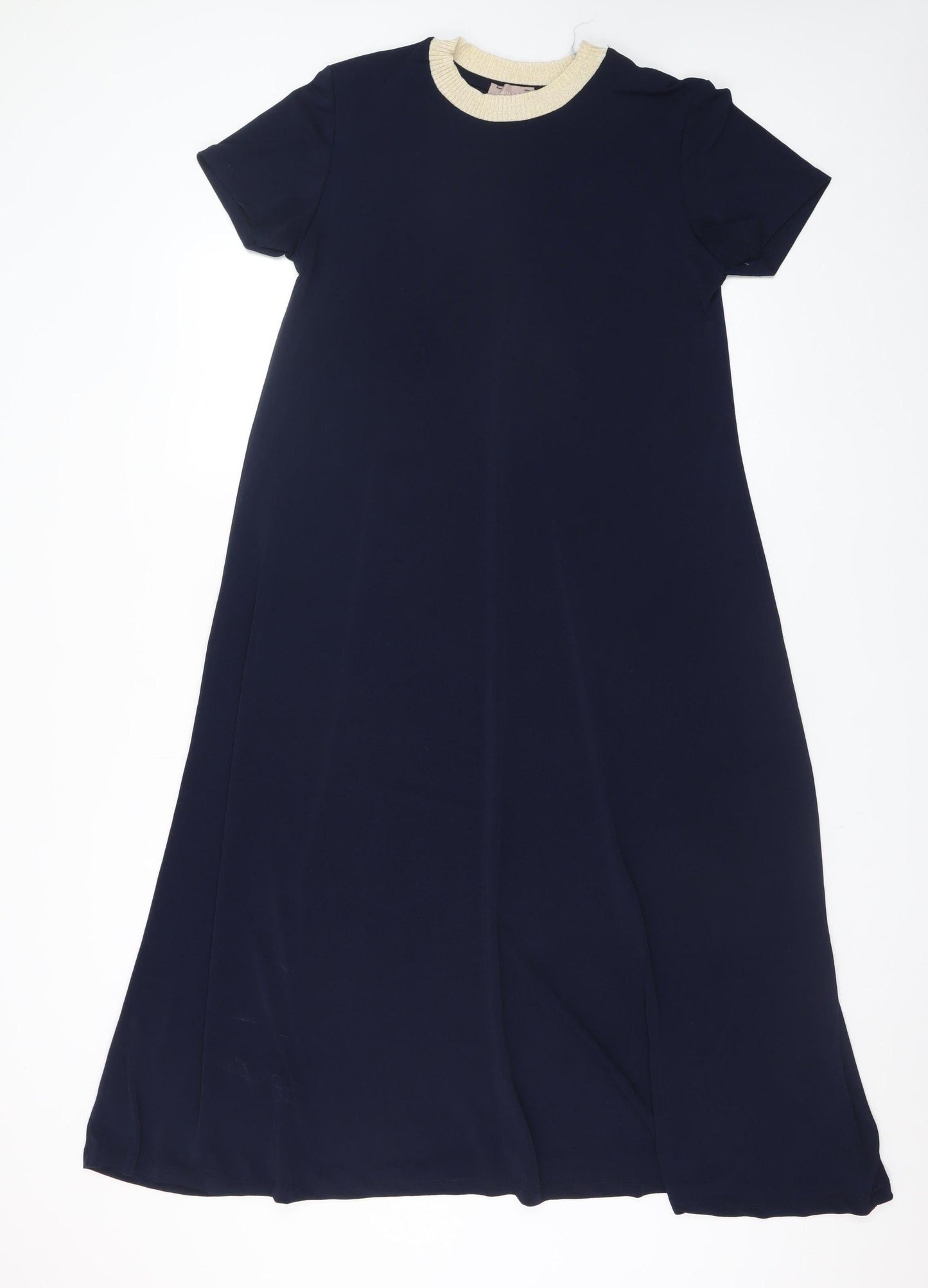 Saiph Lab Women Blue A-Line Midi Dress M Short Sleeve Classic Style