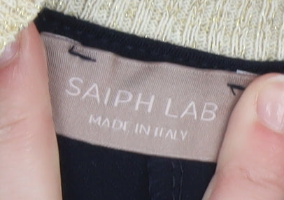 Saiph Lab Women Blue A-Line Midi Dress M Short Sleeve Classic Style